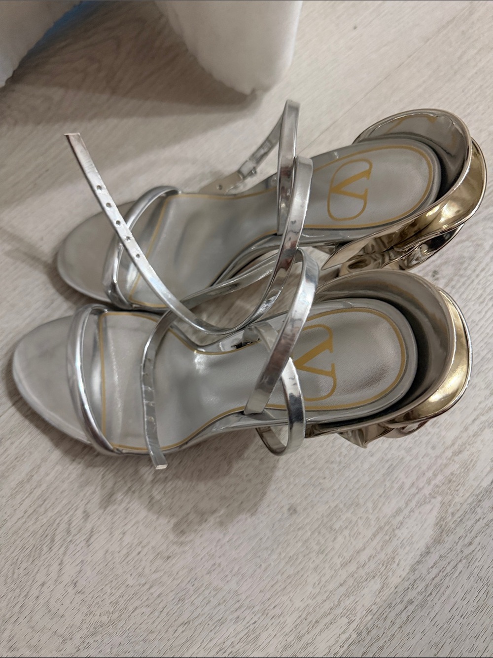 Valentino Silver and Gold Metallic Strappy Heels